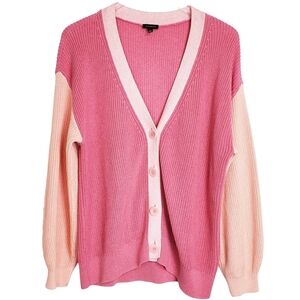 Talbots size L shaker stitch button cardigan sweater pink knit v neck bohemian